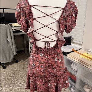 Blue Rain Pink Floral Backless Dress